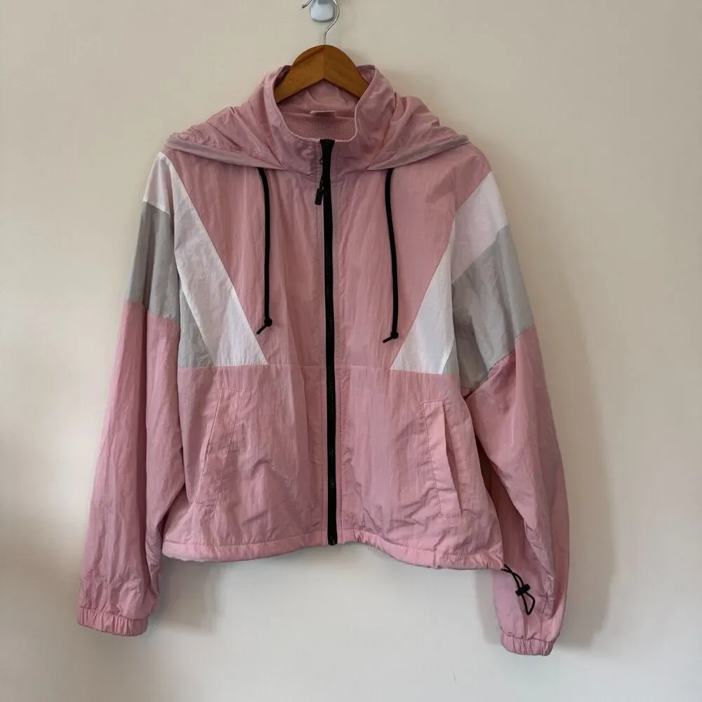 Victoria's Secret PINK  Oversized Pink & White Windbreaker Jacket XS - Picture 3 of 7